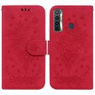 For Tecno Camon 17 Butterfly Rose Embossed Leather Phone Case(Red) - 1