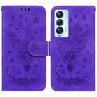 For Tecno Camon 18 Premier Butterfly Rose Embossed Leather Phone Case(Purple) - 1