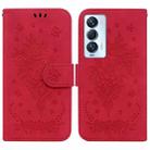 For Tecno Camon 18 Premier Butterfly Rose Embossed Leather Phone Case(Red) - 1