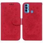 For Tecno Camon 18i Butterfly Rose Embossed Leather Phone Case(Red) - 1