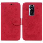 For Tecno Phantom X Butterfly Rose Embossed Leather Phone Case(Red) - 1