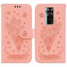 For Tecno Phantom X Butterfly Rose Embossed Leather Phone Case(Pink) - 1