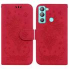 For Tecno Pop 5 Lite BD4 Butterfly Rose Embossed Leather Phone Case(Red) - 1