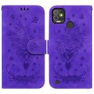 For Tecno Pop 5P Butterfly Rose Embossed Leather Phone Case(Purple) - 1