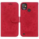 For Tecno Pop 5P Butterfly Rose Embossed Leather Phone Case(Red) - 1