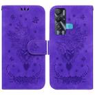 For Tecno Pova Neo Butterfly Rose Embossed Leather Phone Case(Purple) - 1