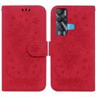 For Tecno Pova Neo Butterfly Rose Embossed Leather Phone Case(Red) - 1