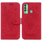 For Tecno Spark 7P Butterfly Rose Embossed Leather Phone Case(Red) - 1