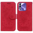 For Tecno Spark 8 / Spark 8T Butterfly Rose Embossed Leather Phone Case(Red) - 1