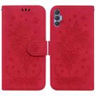 For Tecno Spark 8P Butterfly Rose Embossed Leather Phone Case(Red) - 1