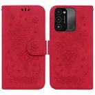 For Tecno Spark Go 2022 / Spark 8C Butterfly Rose Embossed Leather Phone Case(Red) - 1