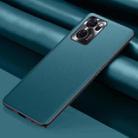 For OPPO Reno7 Plain Skin Leather Phone Case(Cyan) - 1