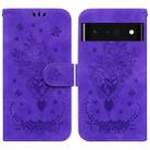 For Google Pixel 6 Pro Butterfly Rose Embossed Leather Phone Case(Purple) - 1