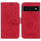 For Google Pixel 6 Pro Butterfly Rose Embossed Leather Phone Case(Red) - 1