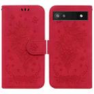 For Google Pixel 6a Butterfly Rose Embossed Leather Phone Case(Red) - 1