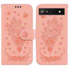 For Google Pixel 6a Butterfly Rose Embossed Leather Phone Case(Pink) - 1