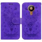 For Nokia 5.3 Butterfly Rose Embossed Leather Phone Case(Purple) - 1