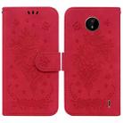 For Nokia C20 / C10 Butterfly Rose Embossed Leather Phone Case(Red) - 1