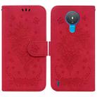 For Nokia 1.4 Butterfly Rose Embossed Leather Phone Case(Red) - 1