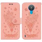For Nokia 1.4 Butterfly Rose Embossed Leather Phone Case(Pink) - 1