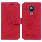 For Nokia 3.4 Butterfly Rose Embossed Leather Phone Case(Red) - 1