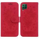 For Huawei P40 Lite / nova 6 SE / nova 7i Butterfly Rose Embossed Leather Phone Case(Red) - 1