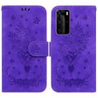 For Huawei P40 Pro Butterfly Rose Embossed Leather Phone Case(Purple) - 1