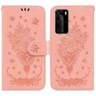 For Huawei P40 Pro Butterfly Rose Embossed Leather Phone Case(Pink) - 1