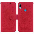 For Huawei Y6 2019 Butterfly Rose Embossed Leather Phone Case(Red) - 1