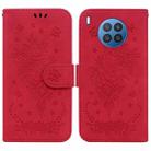 For Huawei nova 5i / Honor 50 Lite Butterfly Rose Embossed Leather Phone Case(Red) - 1