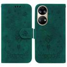 For Huawei P50 Butterfly Rose Embossed Leather Phone Case(Green) - 1