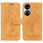 For Huawei P50 Butterfly Rose Embossed Leather Phone Case(Yellow) - 1