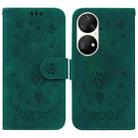 For Huawei P50 Pro Butterfly Rose Embossed Leather Phone Case(Green) - 1