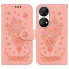 For Huawei P50 Pro Butterfly Rose Embossed Leather Phone Case(Pink) - 1