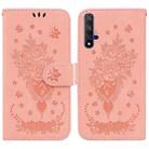 For Honor 20 / Huawei nova 5T Butterfly Rose Embossed Leather Phone Case(Pink) - 1