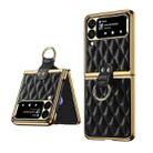 For Samsung Galaxy Z Flip3 5G Rhombic Leather Texture Ring Holder Phone Case(Black) - 1