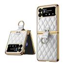 For Samsung Galaxy Z Flip3 5G Rhombic Leather Texture Ring Holder Phone Case(White) - 1