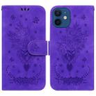 For iPhone 12 / 12 Pro Butterfly Rose Embossed Leather Phone Case(Purple) - 1
