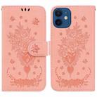 For iPhone 12 / 12 Pro Butterfly Rose Embossed Leather Phone Case(Pink) - 1