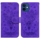 For iPhone 12 mini Butterfly Rose Embossed Leather Phone Case (Purple) - 1