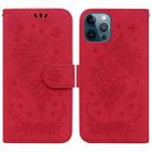 For iPhone 12 Pro Max Butterfly Rose Embossed Leather Phone Case(Red) - 1