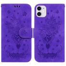 For iPhone 11 Butterfly Rose Embossed Leather Phone Case (Purple) - 1