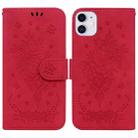 For iPhone 11 Butterfly Rose Embossed Leather Phone Case (Red) - 1