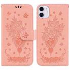 For iPhone 11 Butterfly Rose Embossed Leather Phone Case (Pink) - 1