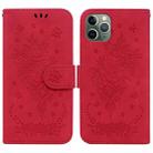 For iPhone 11 Pro Max Butterfly Rose Embossed Leather Phone Case (Red) - 1