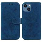 For iPhone 13 Butterfly Rose Embossed Leather Phone Case(Blue) - 1