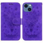 For iPhone 13 mini Butterfly Rose Embossed Leather Phone Case (Purple) - 1