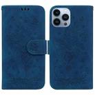 For iPhone 13 Pro Butterfly Rose Embossed Leather Phone Case (Blue) - 1