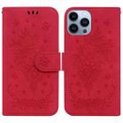 For iPhone 13 Pro Butterfly Rose Embossed Leather Phone Case (Red) - 1