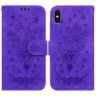 For iPhone X / XS Butterfly Rose Embossed Leather Phone Case(Purple) - 1